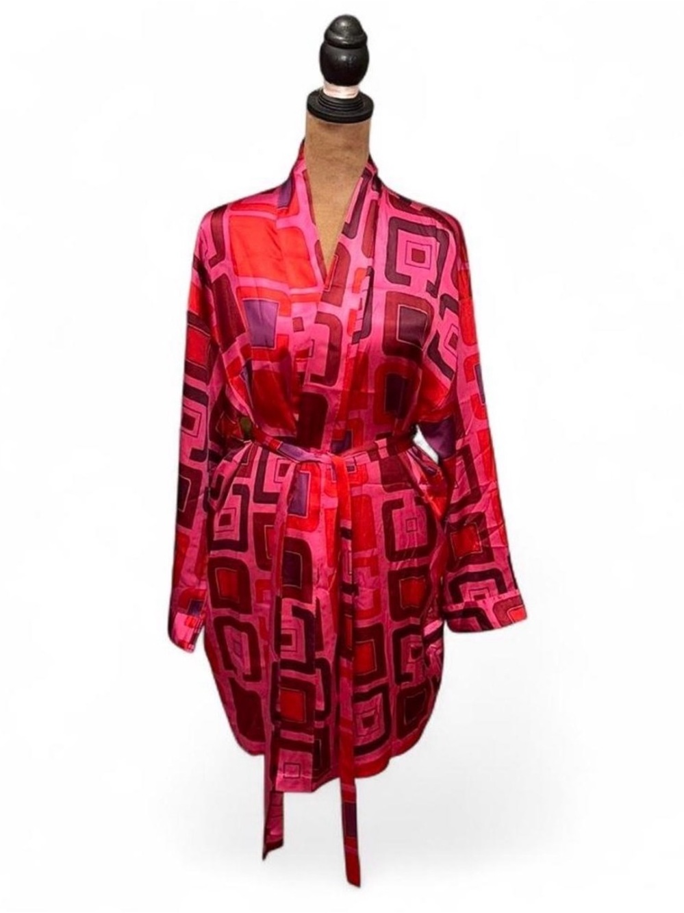 VS Geometric Mid Century Design Pink Red Retro Pattern Vintage Style Mini Robe